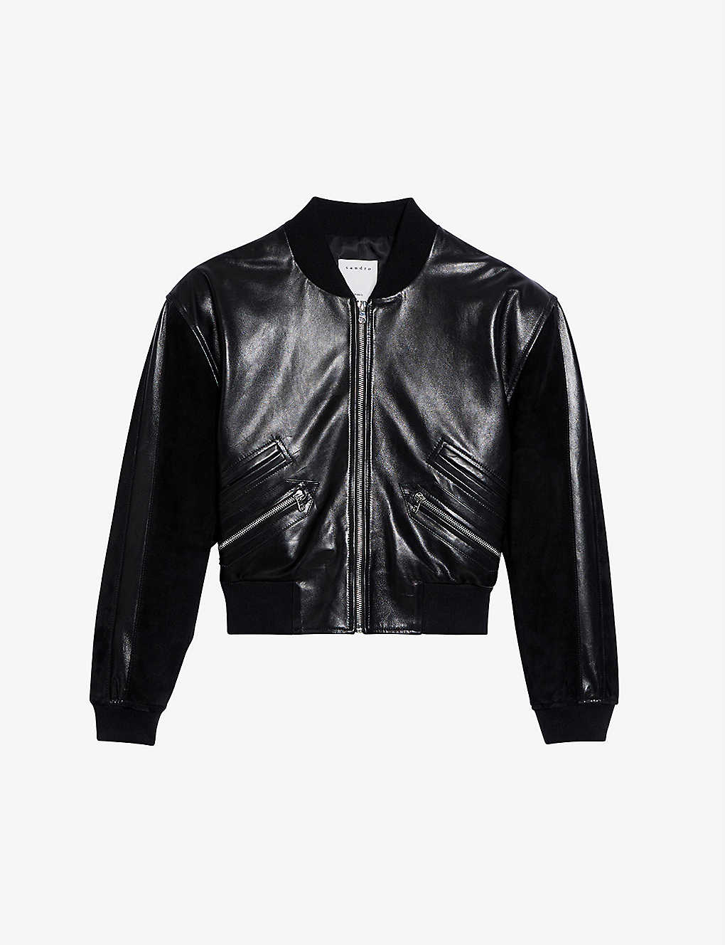 Women's Black Leather Bomber Jacket