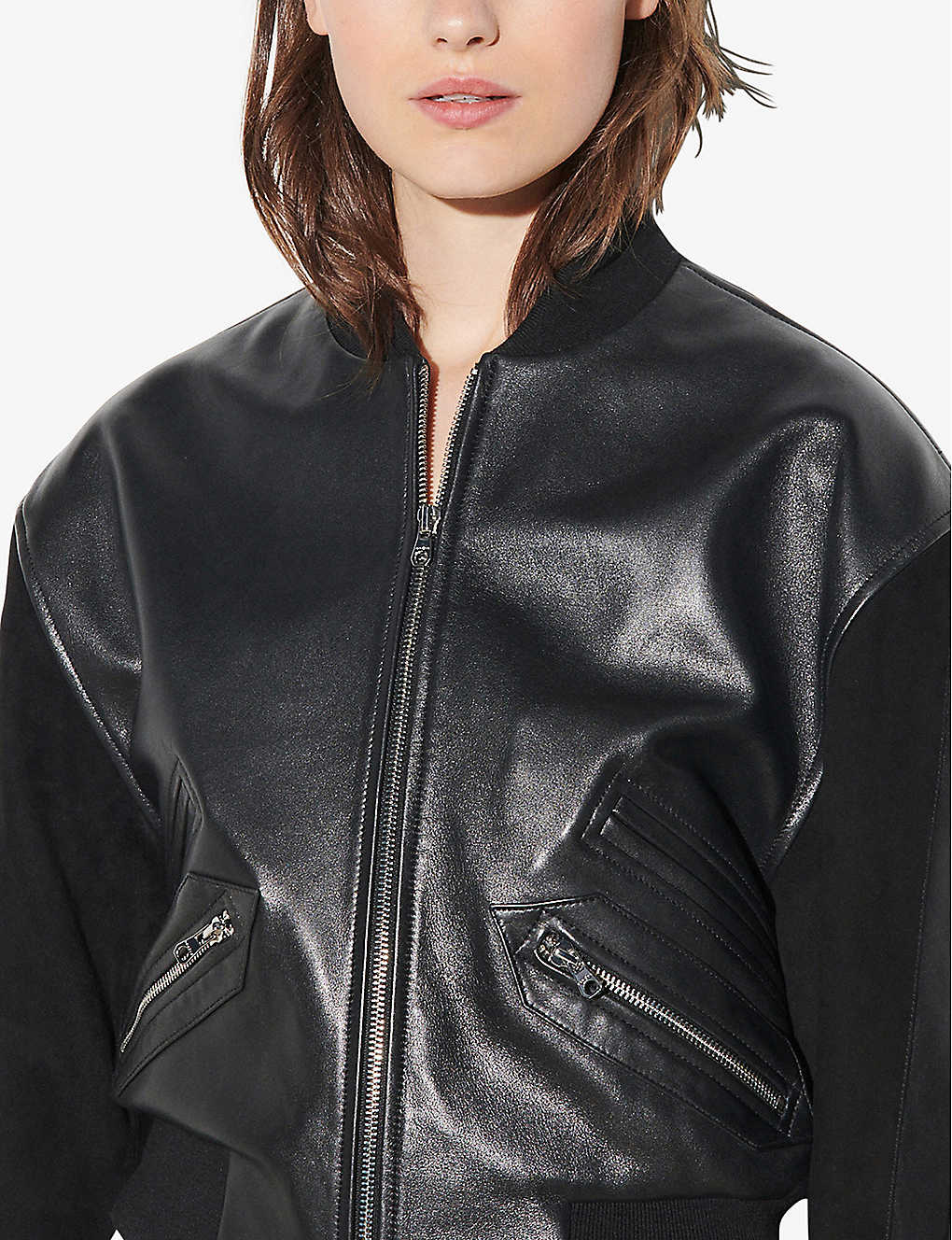 Women's Black Leather Bomber Jacket