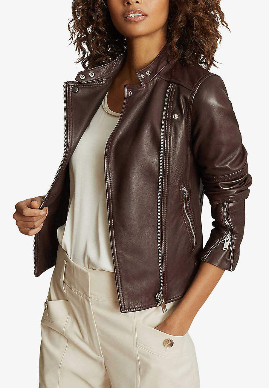 Women’s Chocolate Brown Leather Biker Jacket