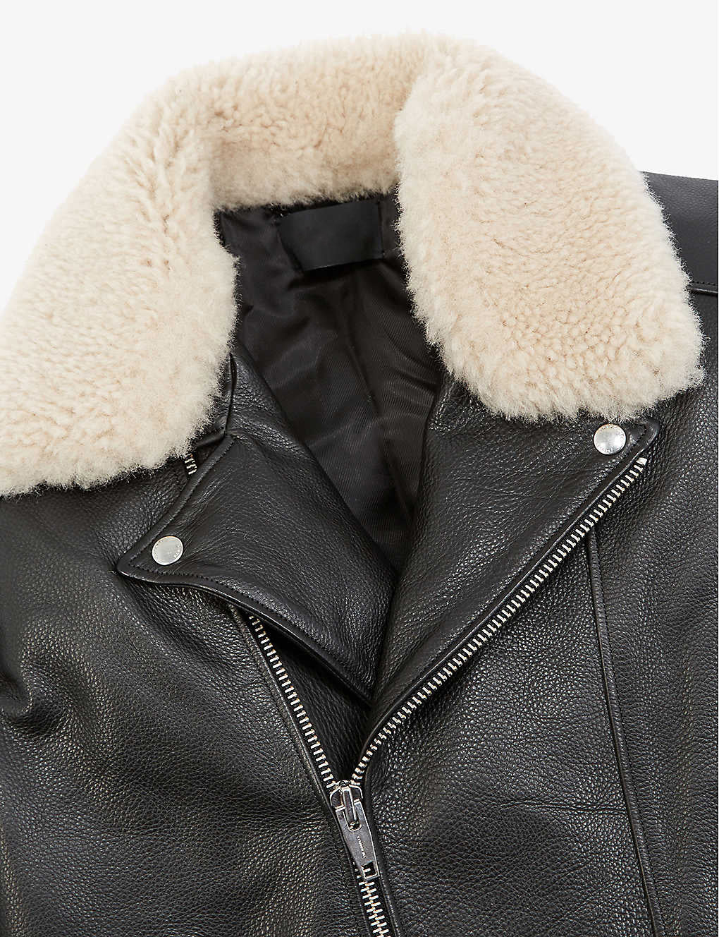 Men’s Black Leather Shearling Collared Jacket