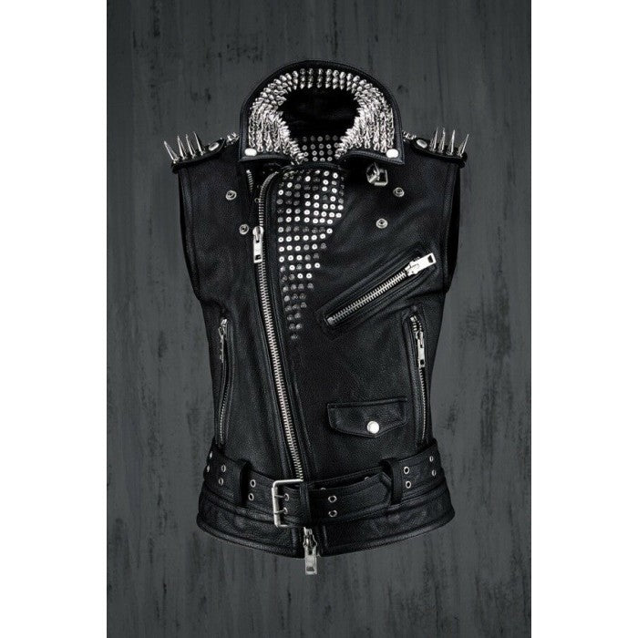 Men’s Black Leather Biker Punk Vest