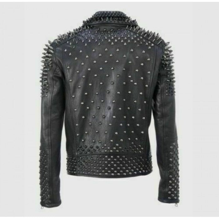 Men’s Black Leather Biker Punk Jacket