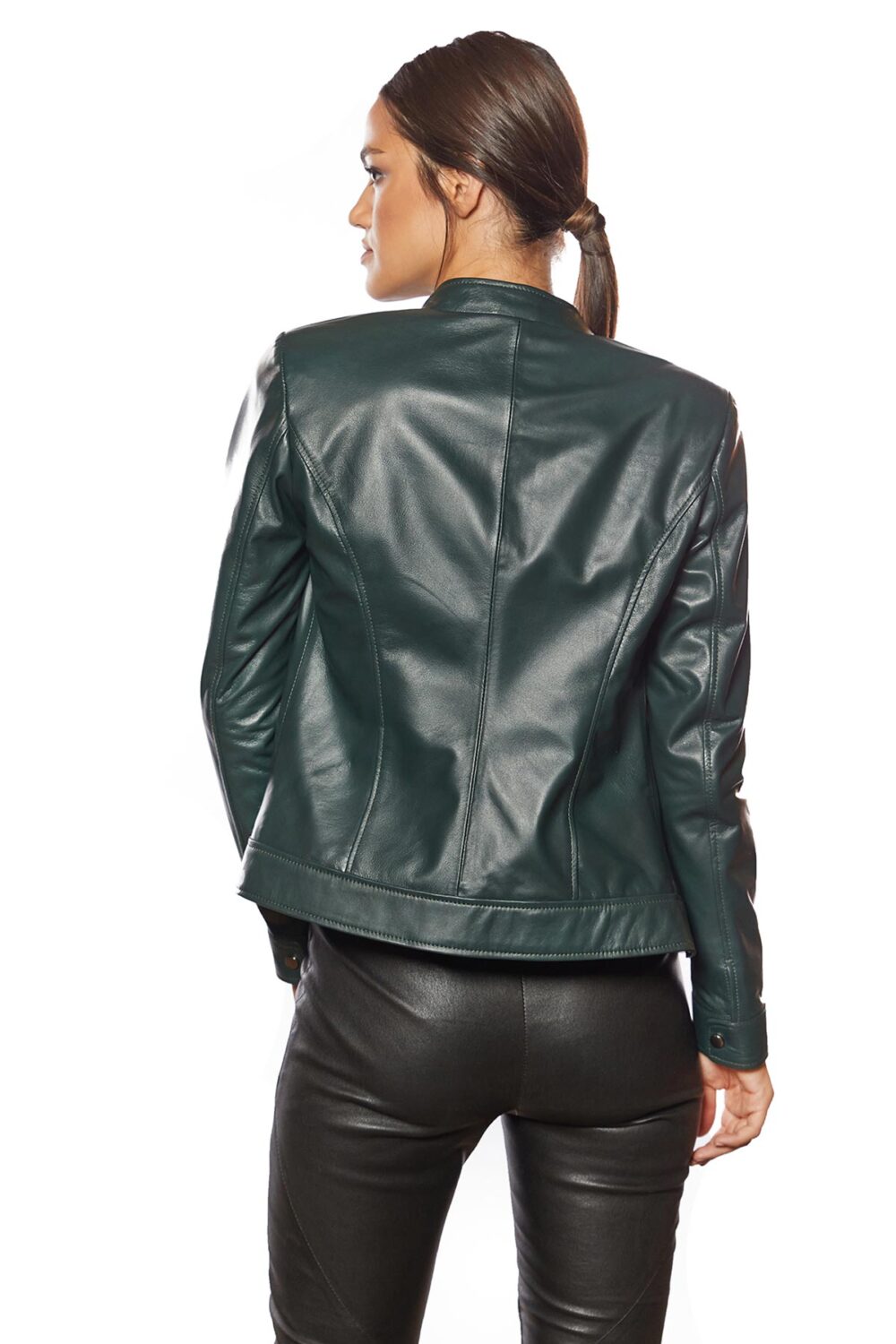 Women’s Green Leather Jacket Slim Fit