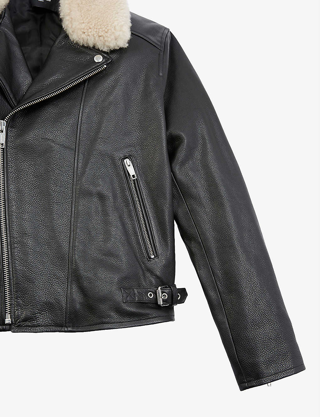 Men’s Black Leather Shearling Collared Jacket