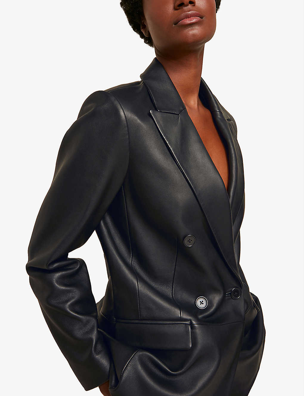 Women's Classic Black Oversized Leather Blazer