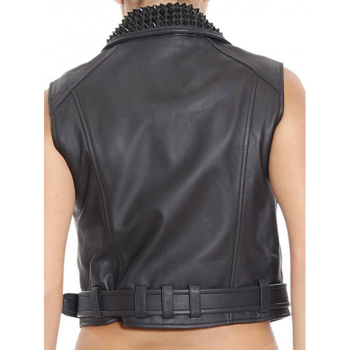 Women’s Black Leather Biker Punk Vest