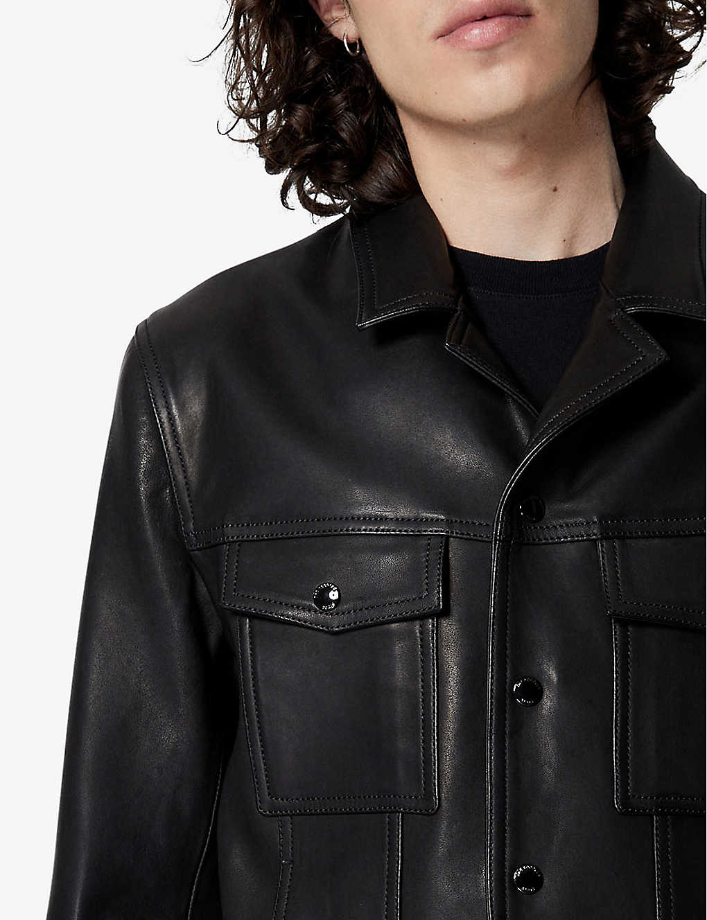 Men’s Black Leather Trucker Jacket
