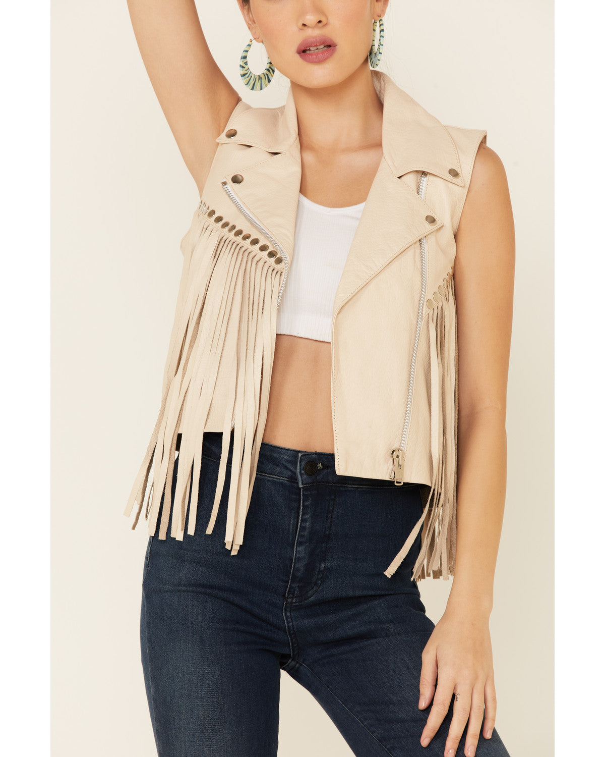 Women’s Tan Leather Biker Fringe Vest