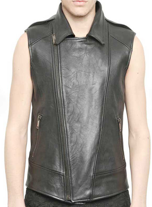 Premium Men’s Black Leather Biker Vest