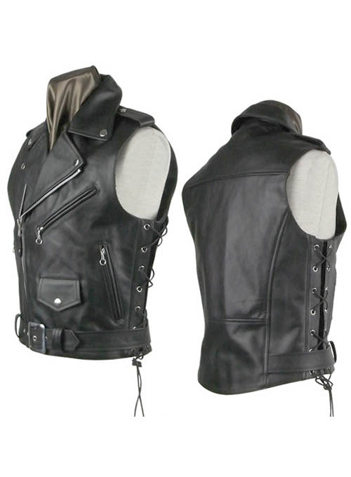 Black Leather Biker Vest for Men