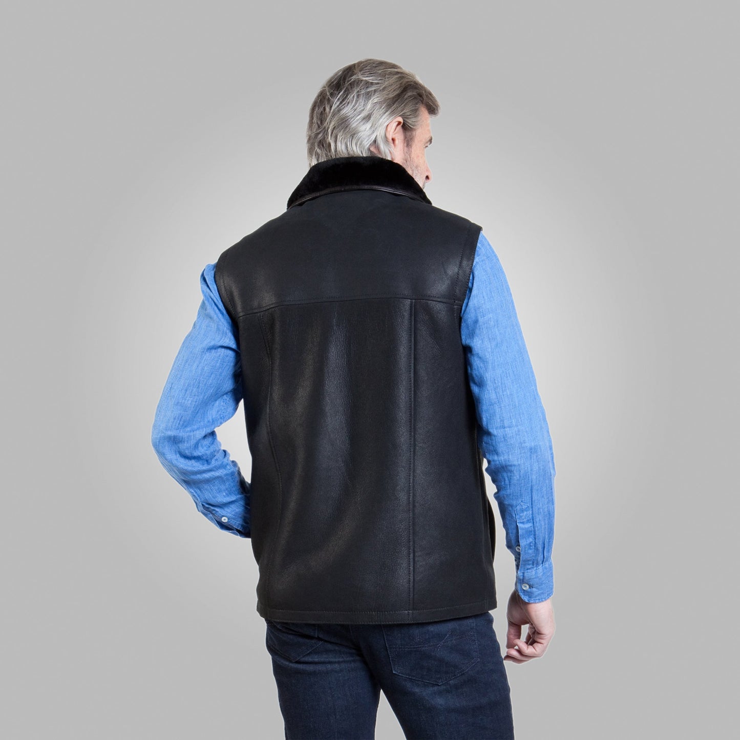 Men’s Black Leather Shearling Vest