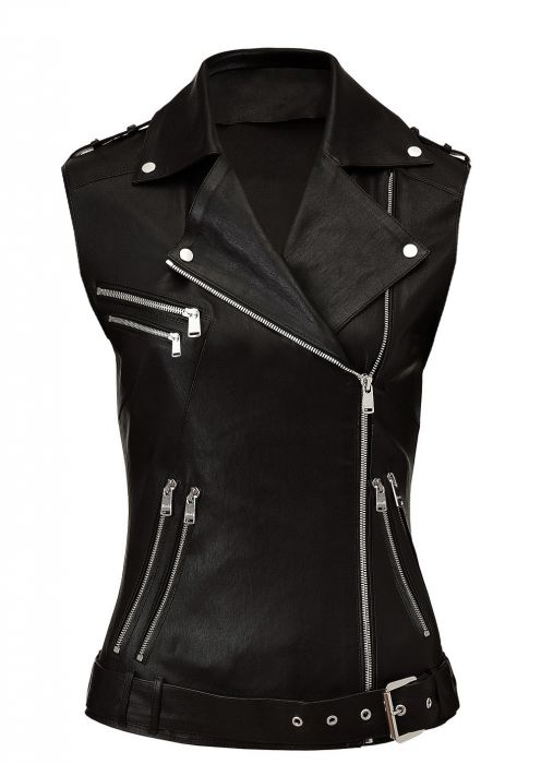 Women’s Black Leather Biker Vest
