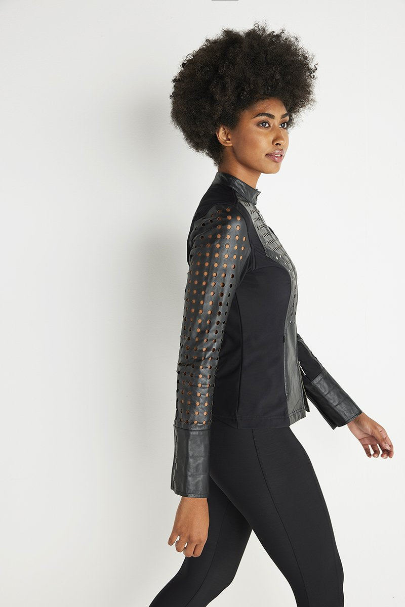 Women’s Black Perforated Leather Jacket