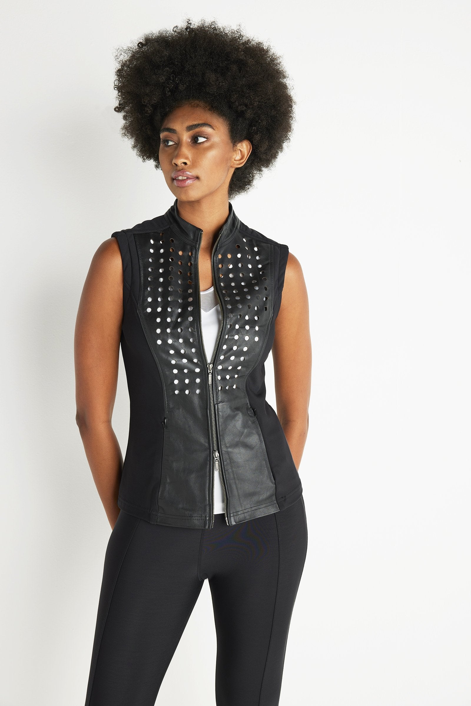 Women’s Black Perforated Leather Vest