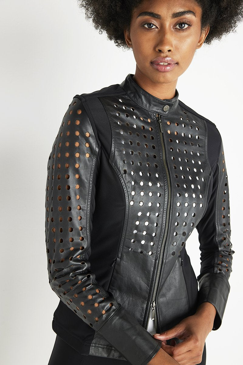 Women’s Black Perforated Leather Jacket