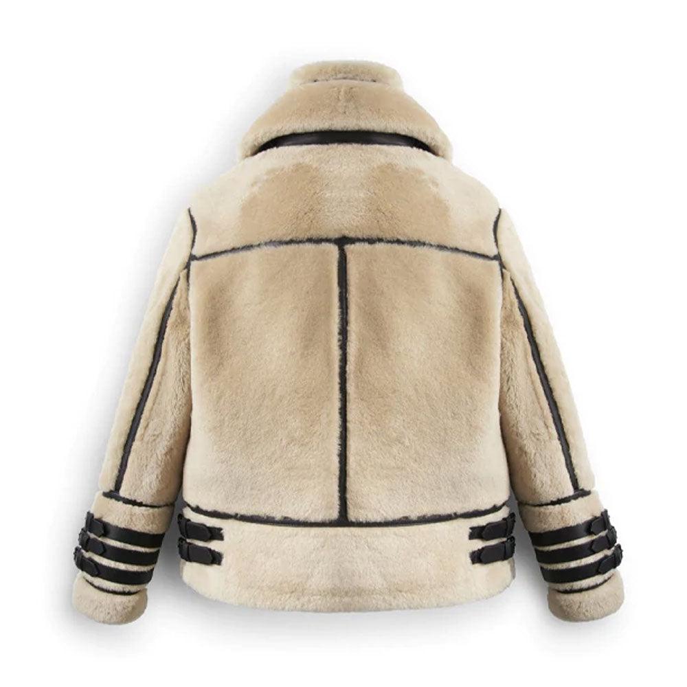 Men's Off White Shearling Leather Jacket with Stripes