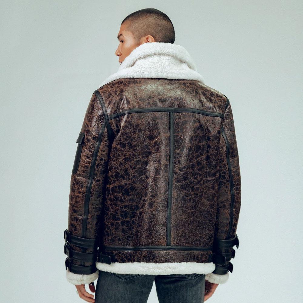 Men's Double Tone Brown Shearling Aviator Jacket