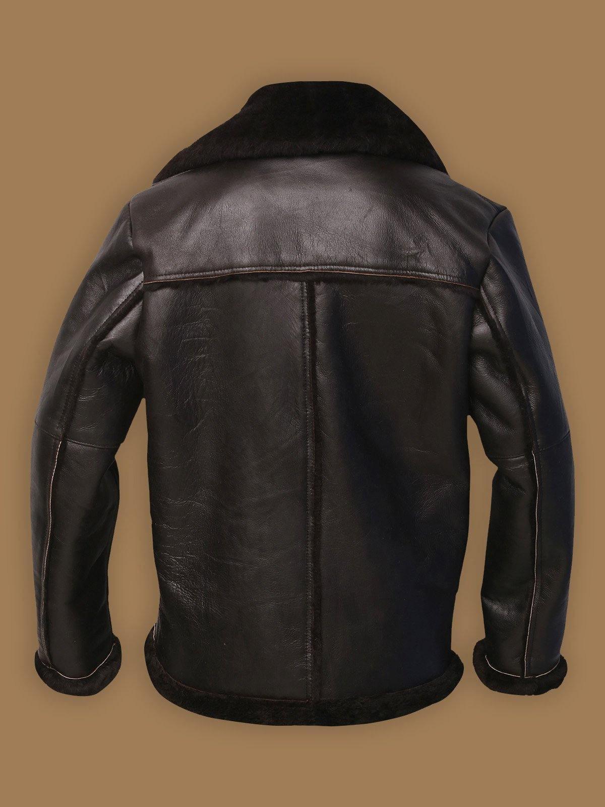 Dark Brown Aviator Shearling Bomber Leather Jacket