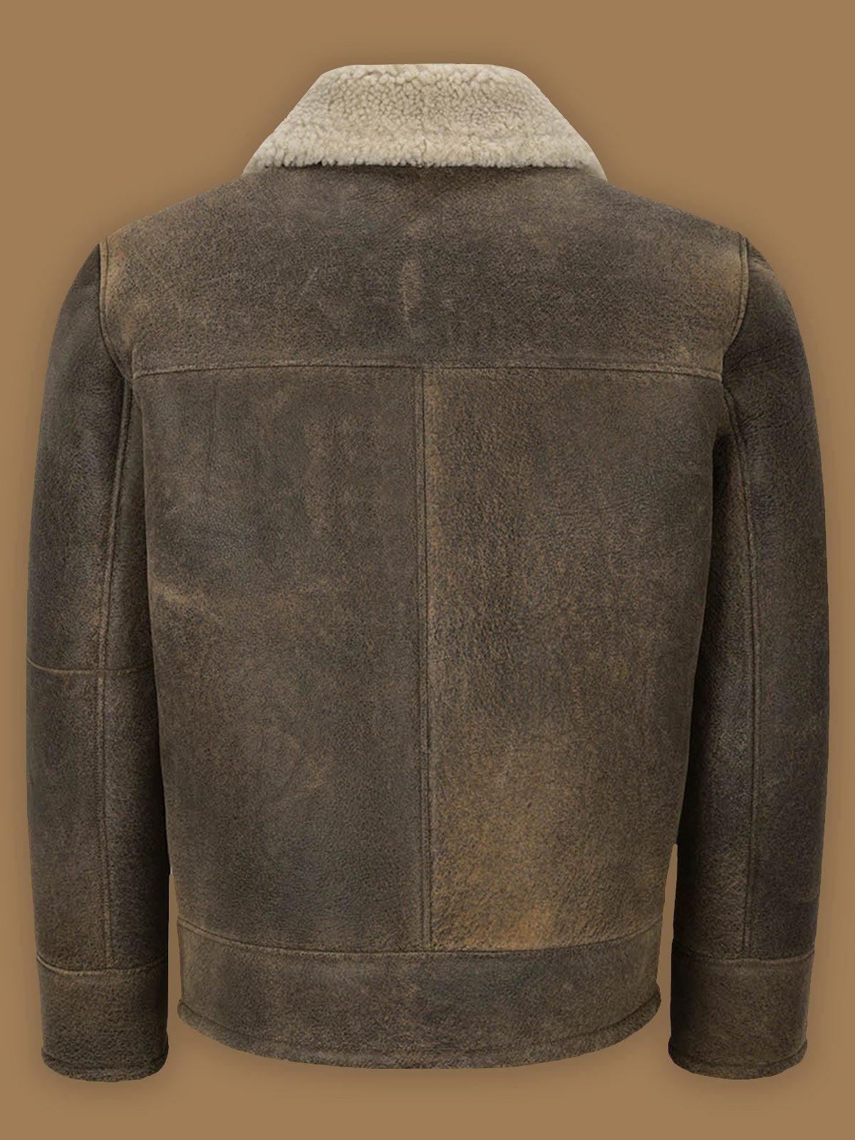 Men's Old Fashion Shearling Bomber Leather Jacket Brown