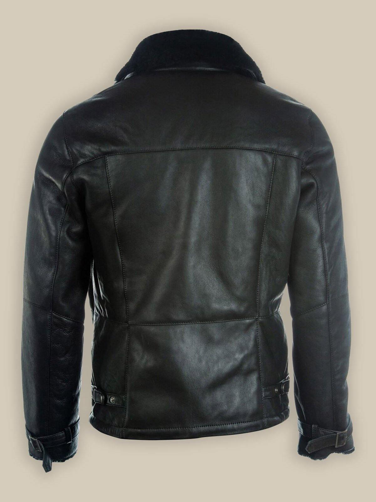 Pure Black B3 Shearling Bomber Leather Jacket For Men