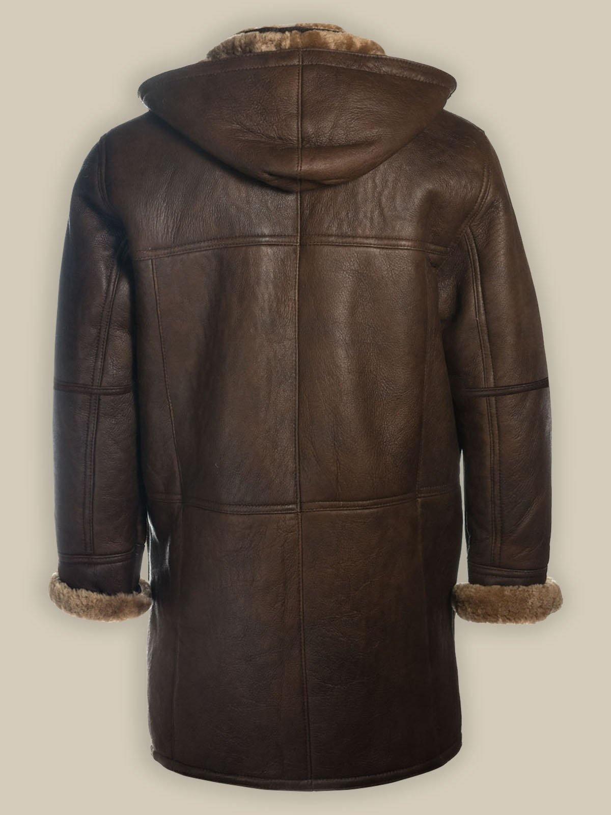 Men's Brown Shearling Bomber Hoodie Coat