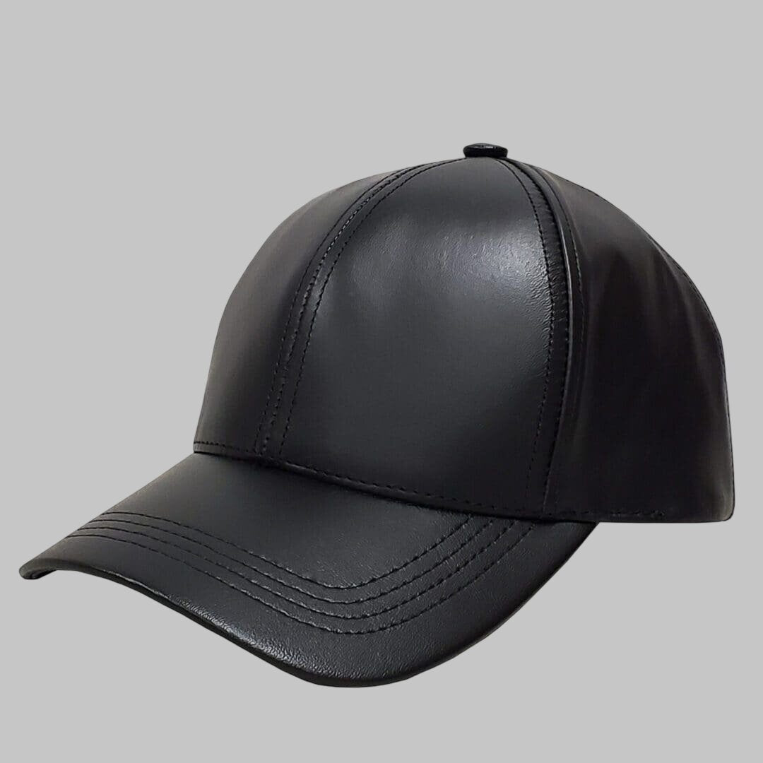 Men Black Leather Baseball Cap