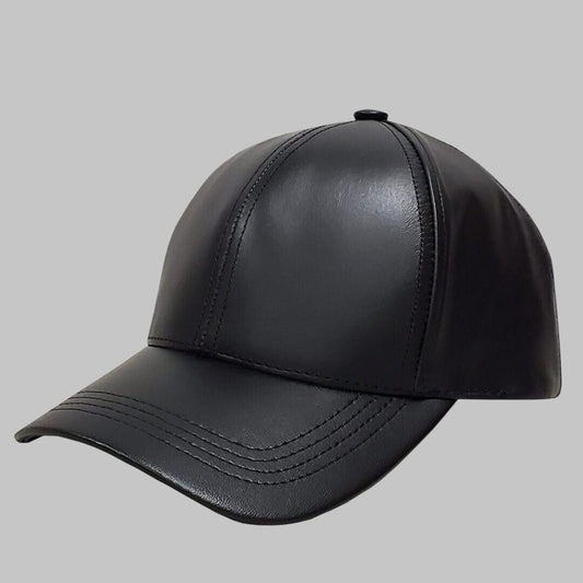 Men Black Leather Baseball Cap