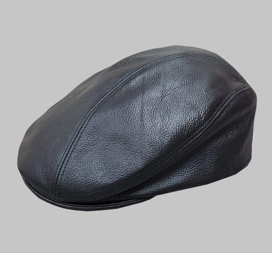 Men Black Real Leather Ivy Driver Cap