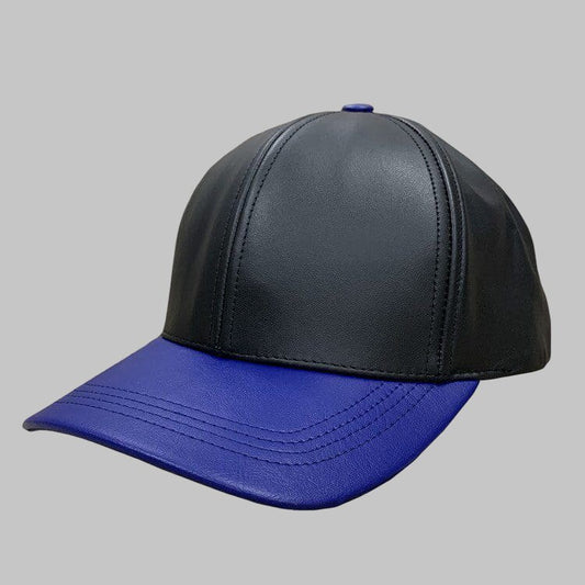 Men Black and Royal Blue Leather Baseball Cap