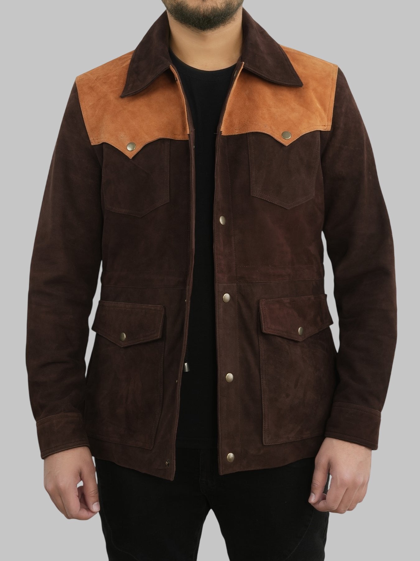 Men Brown Suede Cowboy Leather Jacket