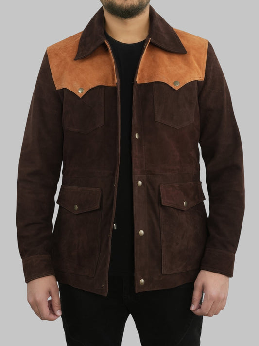 Men Brown Suede Cowboy Leather Jacket