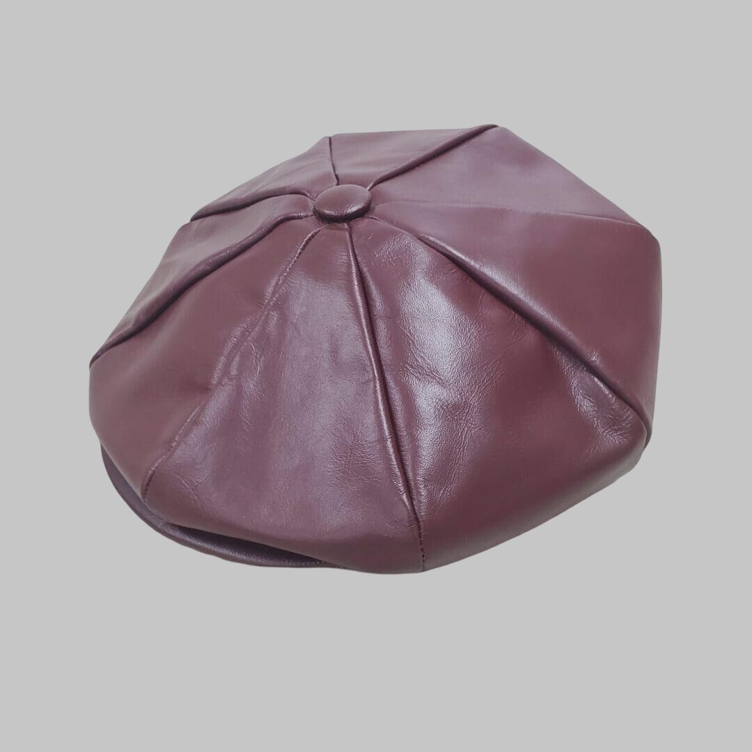 Men Burgundy Cowhide Real Leather Newsboy Cap