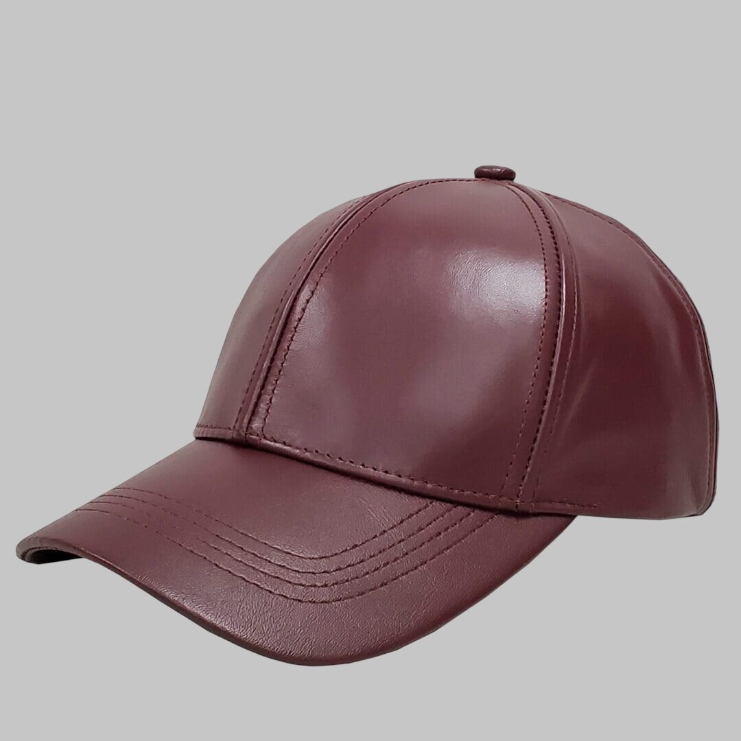 Men Burgundy Real Leather Baseball Cap