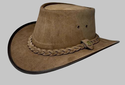 Men Camel Brown Leather Outback Hat