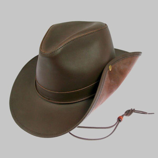 Men Chocolate Brown Leather Fedora Hat