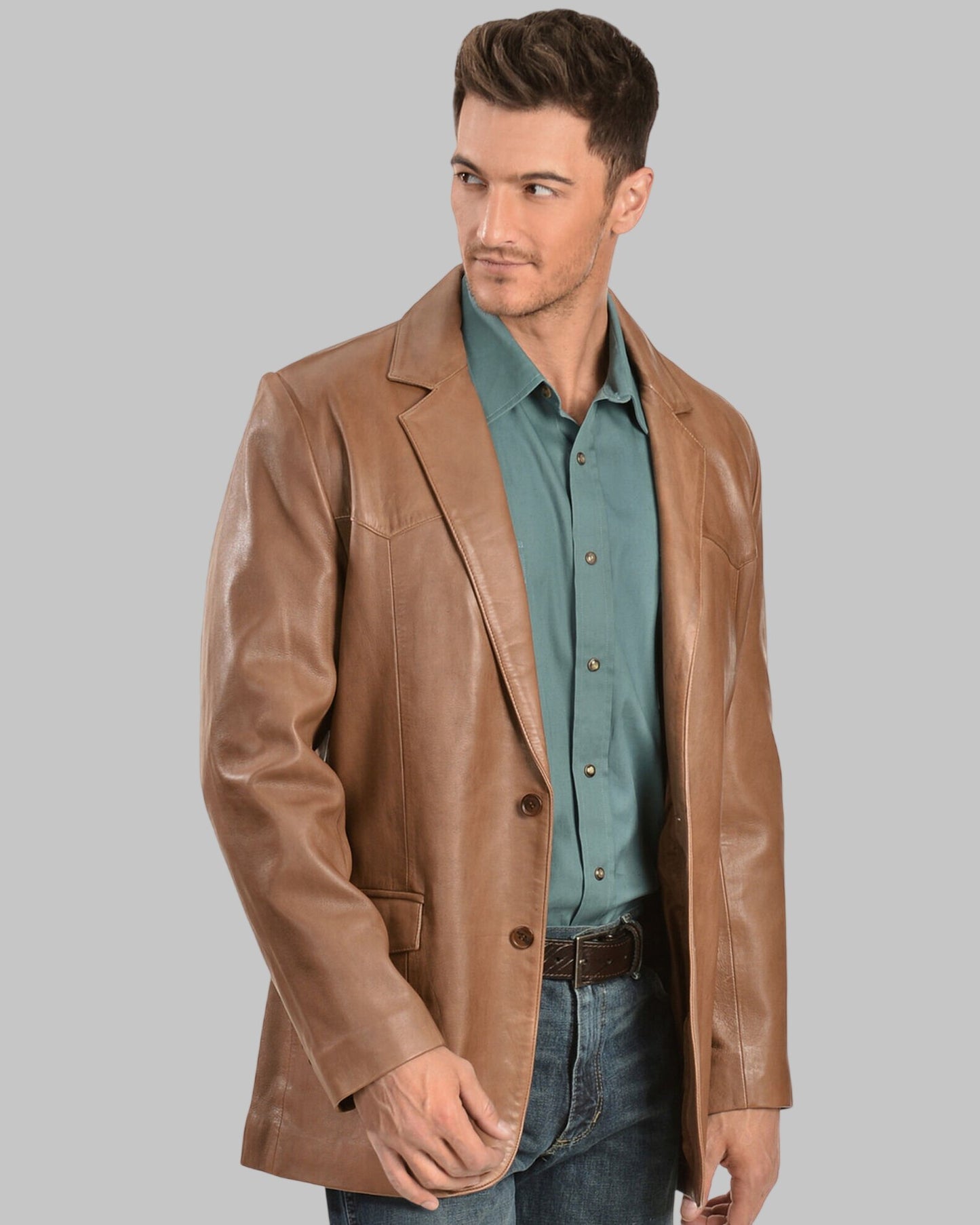 Men Classic Light Brown Leather Blazer