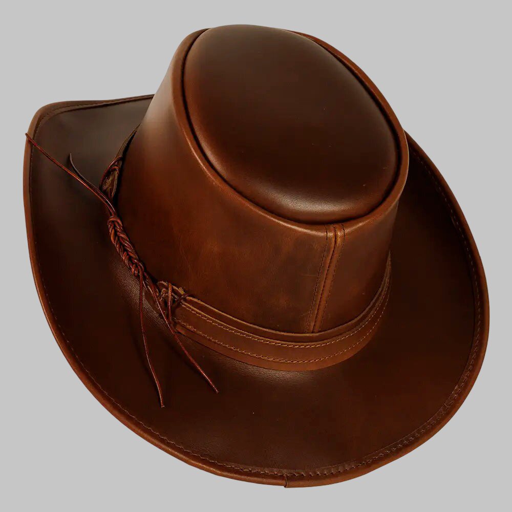 Men Dark Brown Leather Outback Cowboy Hat
