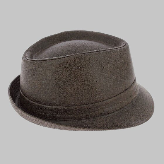 Men Dark Brown Leather Trilby Hat