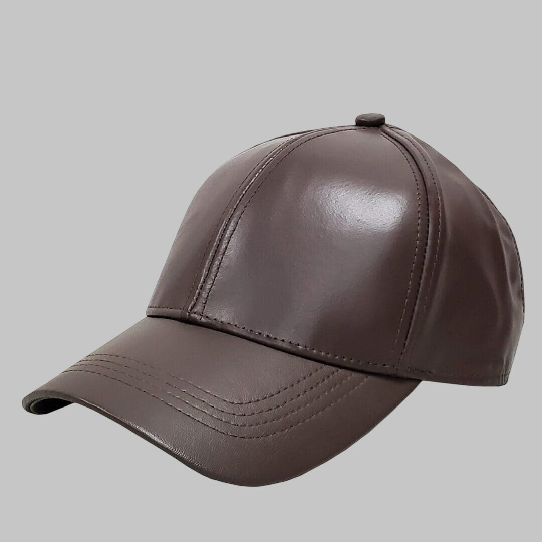 Men Dark Brown Real Leather Baseball Cap