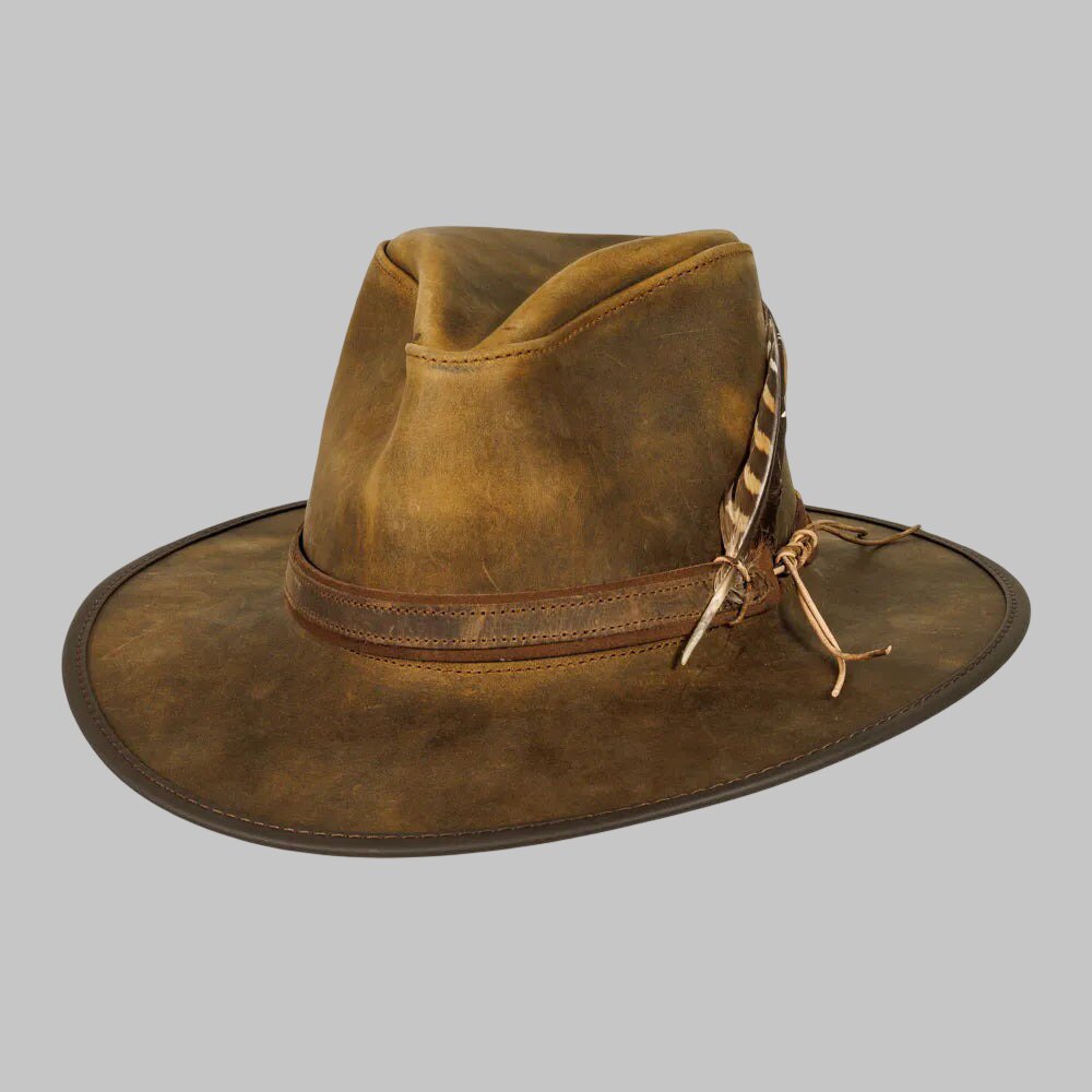 Men Distressed Brown Leather Cowboy Hat