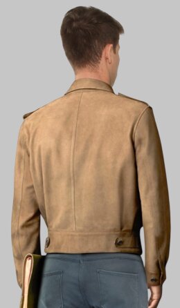 Back View Men Light Brown Suede Leather Field Jacket