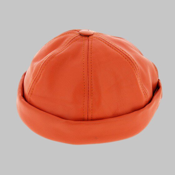 Men Orange Leather Biker Beanie
