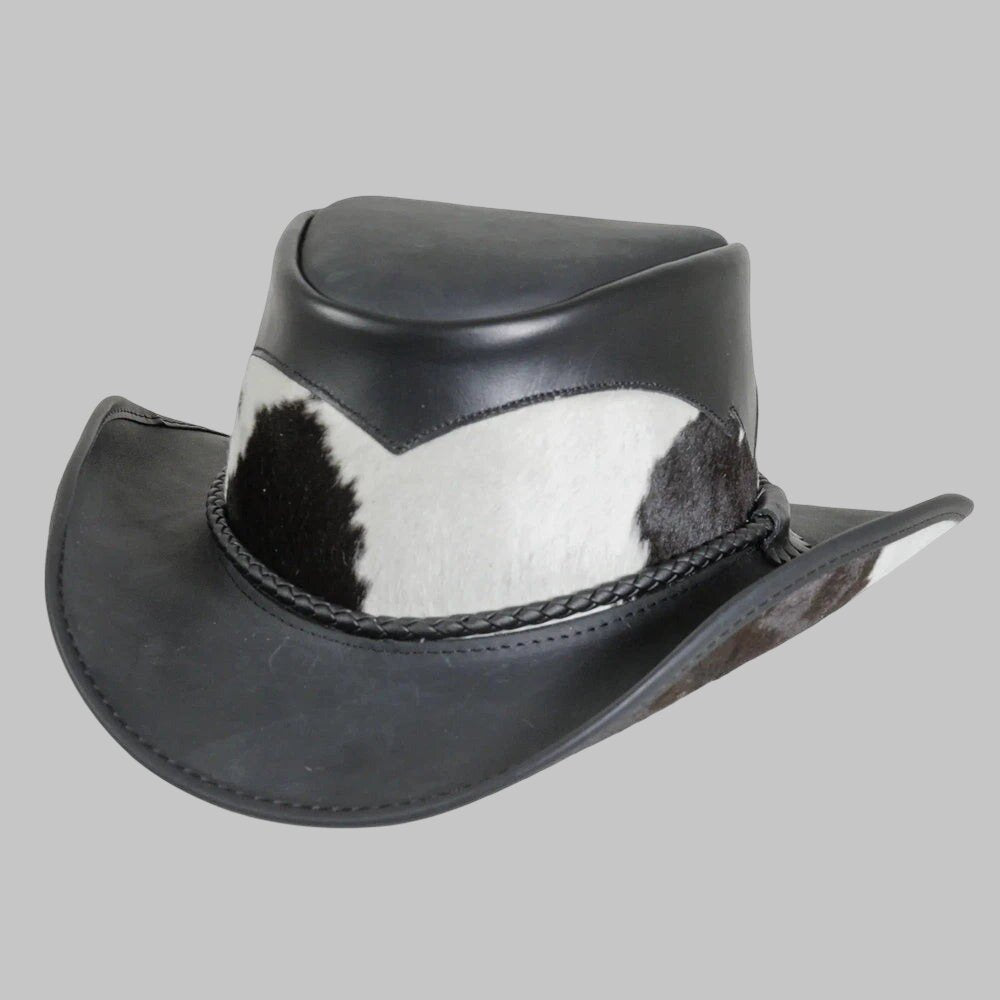 Men Premium Black Leather Cowboy Hat