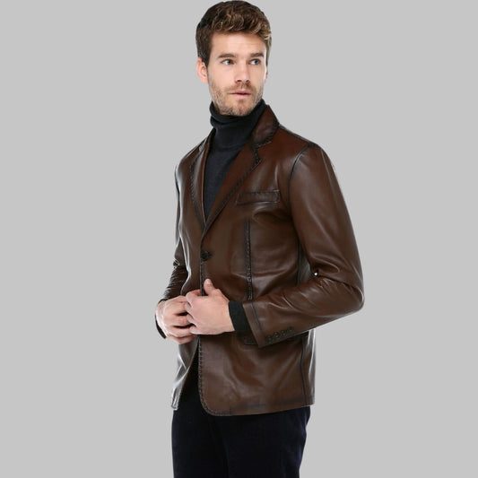 Men Premium Dark Brown Leather Blazer
