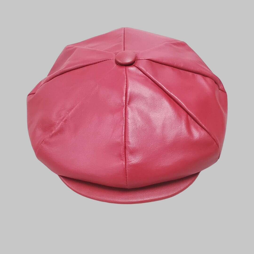 Men Red Real Leather Newsboy Cap