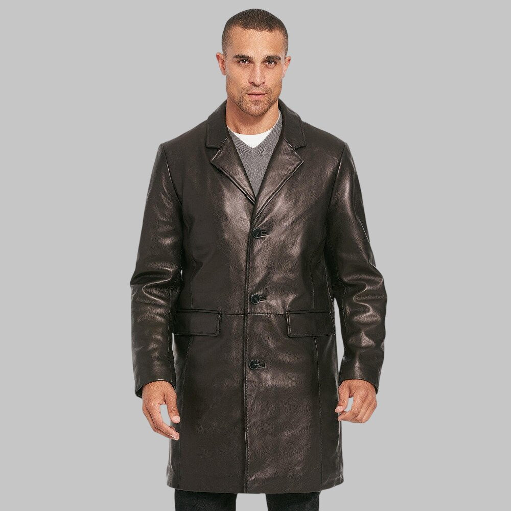 Men Stylish Black Leather Trench Coat