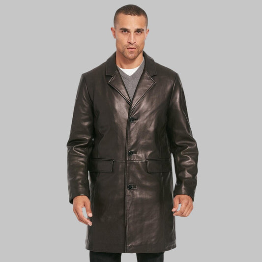 Men Stylish Black Leather Trench Coat