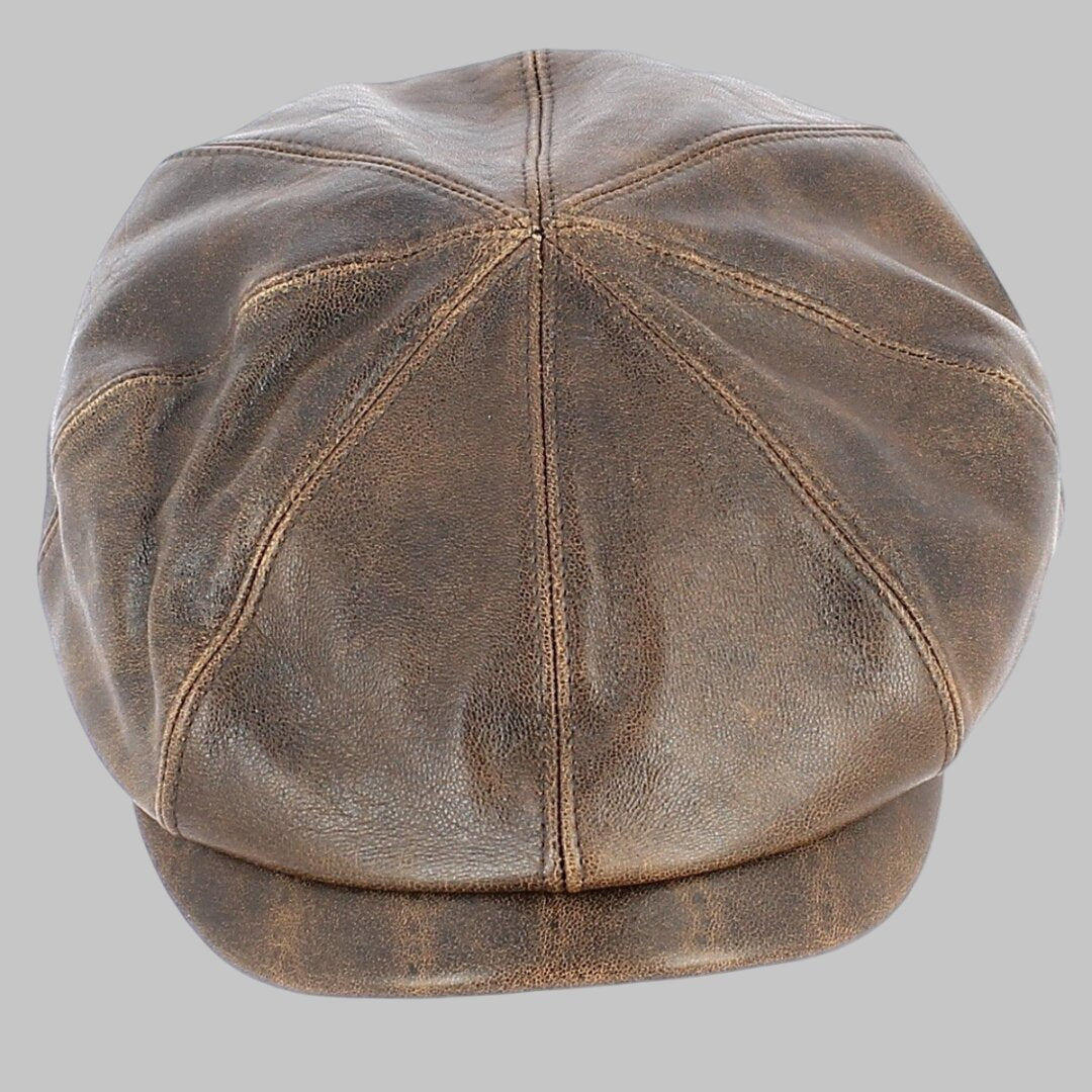 Men Stylish Dark Brown Leather Flat Cap
