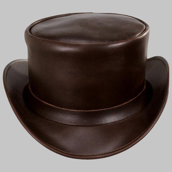Men Stylish Dark Brown Leather Top Hat