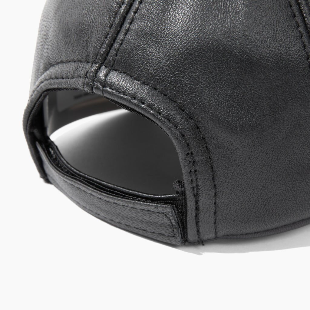 Men Timeless Black Leather Baseball Cap